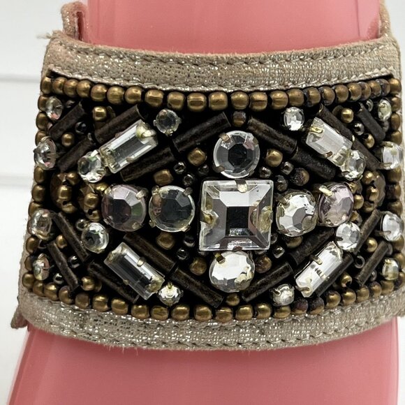 Donald J Pliner Womens 7.5 Embellished Tan Metallic Bronze Wedge Sandals Boho - Picture 4 of 12